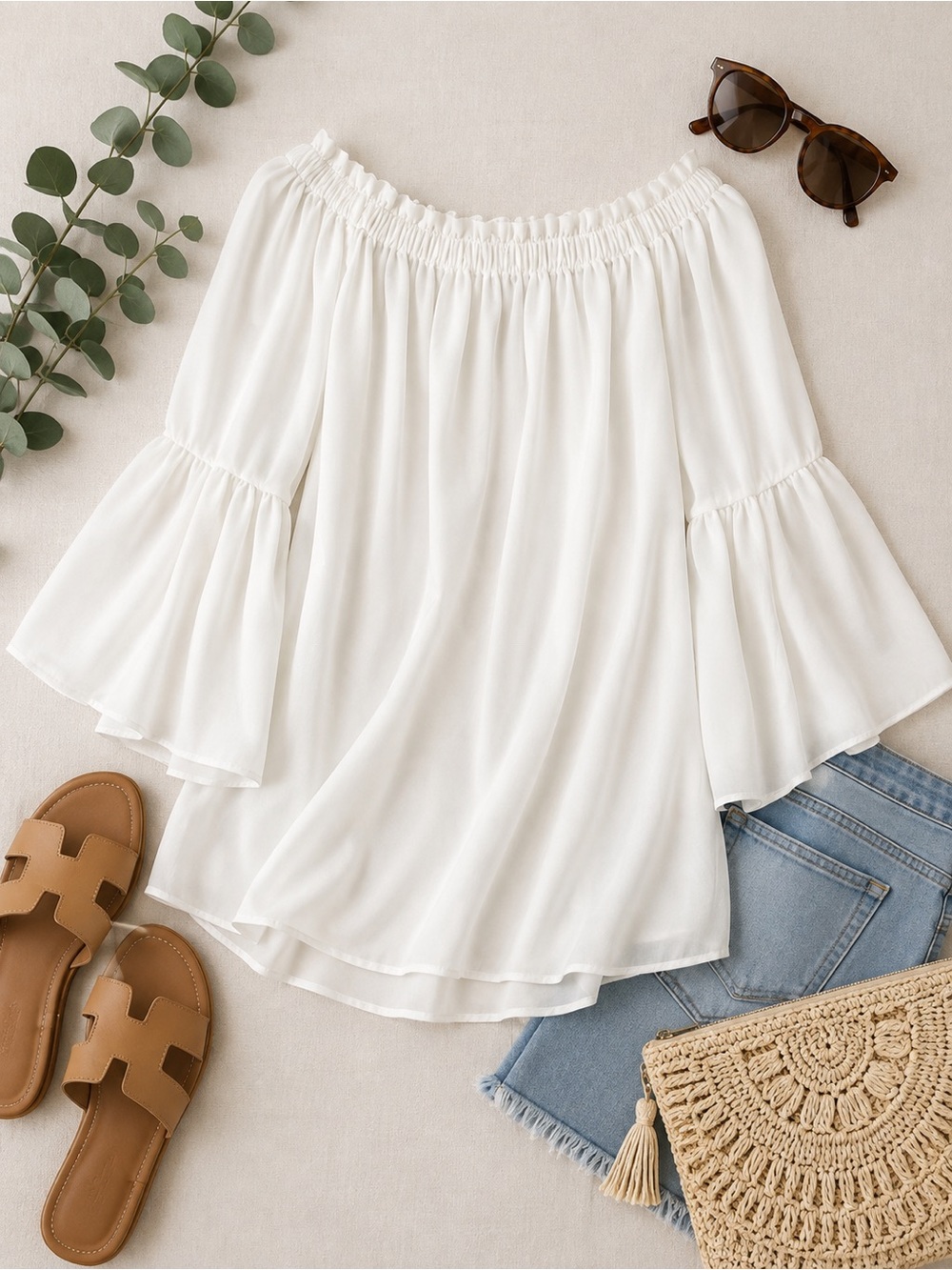 Zanzea White Off Shoulder Bell Sleeve Boho Tunic Dress Size Small
